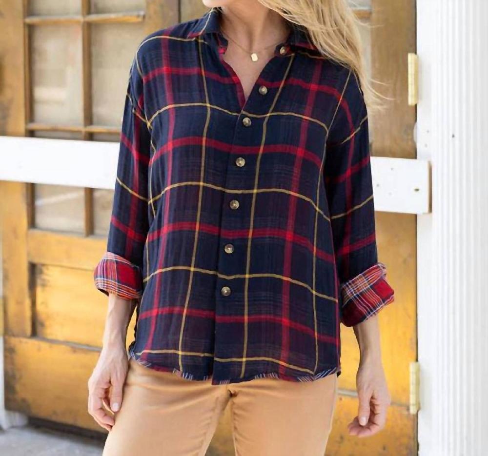 Grace And Lace Reversible Plaid Shirt Red / Navy