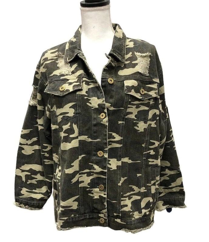 Grace & Emma Womens Right On Target Camo Distressed 100% Cotton Jacket Choose Sz