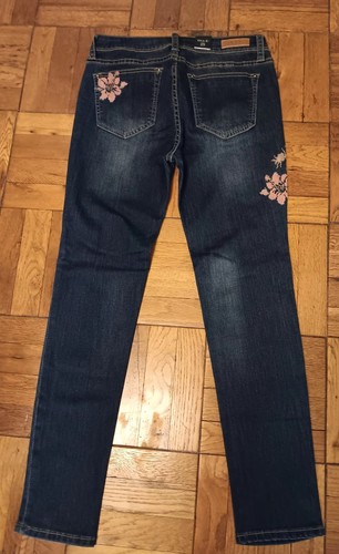 Grace In LA Floral Embroidered Easy Fit Denim Blue Jeans Size 29 NEW With Tags