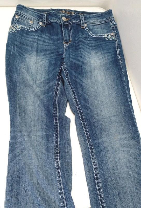 Grace In LA Women's Embroidered Feather Stretch Jeans Sz 30 X33 Inseam