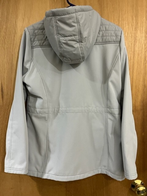 Gray Woman's New Balance Jacket Hood Large EUC Warm Quilted & Fleece-zip Pockets