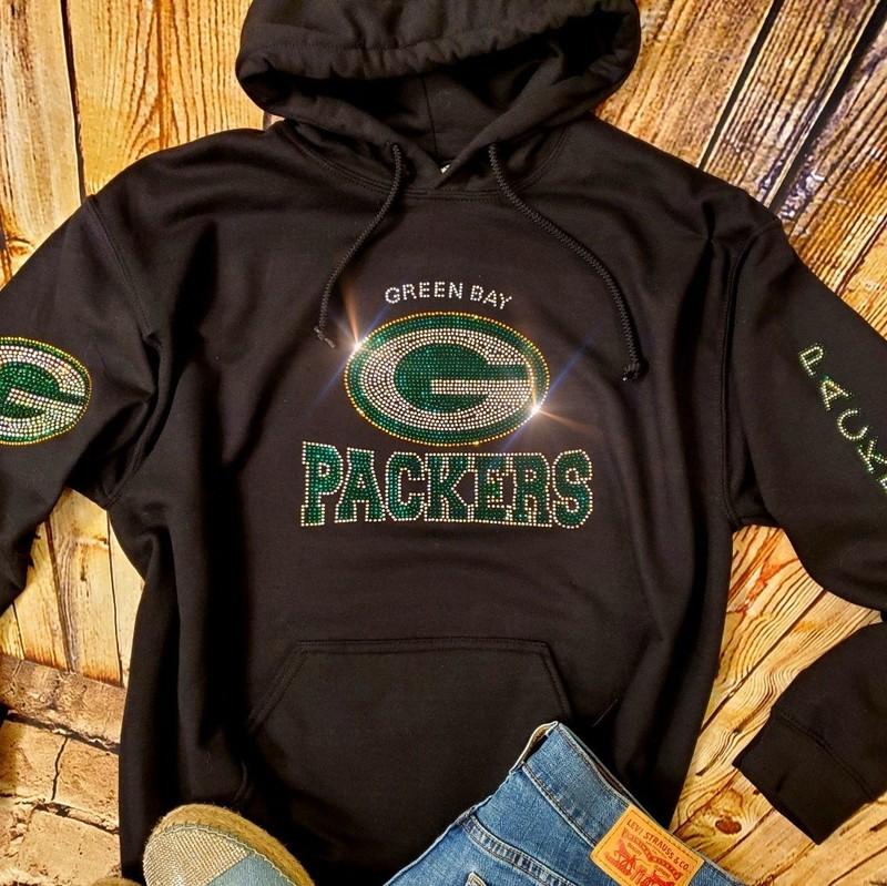 Green Bay Packers Bling Unisex Hoodie Zip Up or Crewneck Sweatshirt S thru 3x