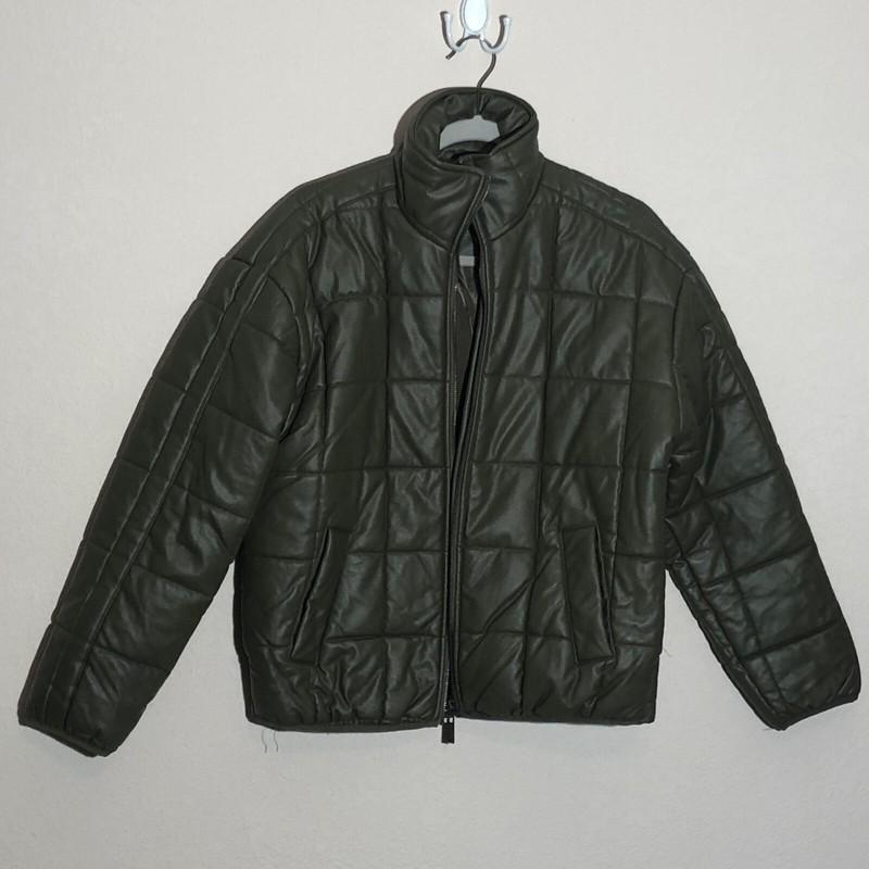 Green Quilted Puffer Jacket Mock Neck Full Zip Size Small JOUJOU