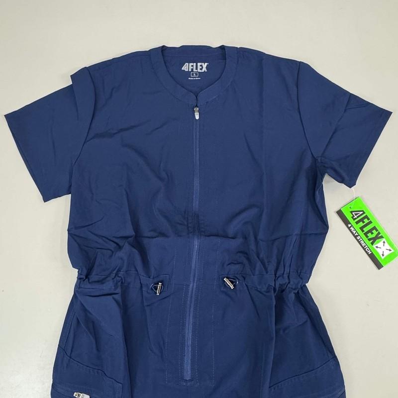 GREEN TOWN 4 Flex Scrubs Jumpsuit Cinch In Waist Women's Sz L Indigo GFX-023AST