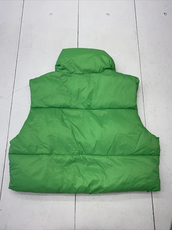 Green Zip Up Padded Collar Cropped Puffer Quilted Vest Jacket Women Size L New