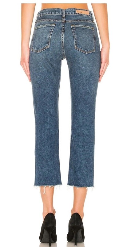 GRLFRND Tatum Mid-Rise Micro Bootcut Only Lies Cropped Cotton Blue Jeans Size 30