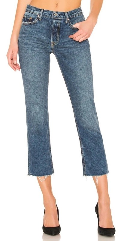 GRLFRND Tatum Mid-Rise Micro Bootcut Only Lies Cropped Cotton Blue Jeans Size 30