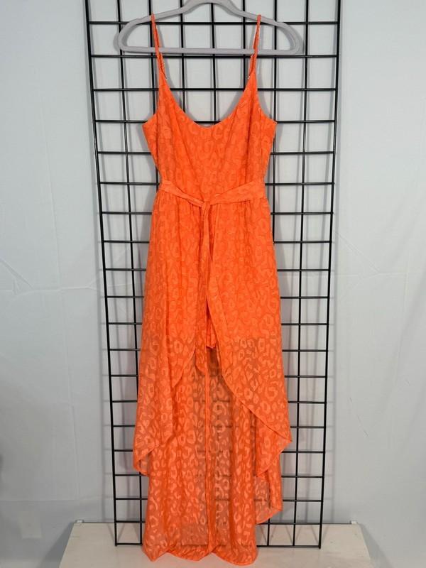 Guess Hi-Low Combination Maxi Dress Romper Womens 4 Orange Chiffon Boho Summer