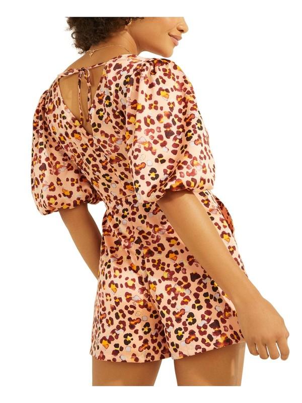 GUESS Womens Back Tie At Back And Wai Pouf Sleeve Faux Wrap Romper