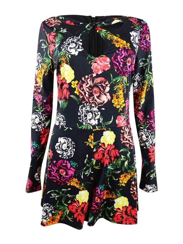 GUESS Womens Laurena Black Floral Cut out Front Party Romper M BHFO 0788