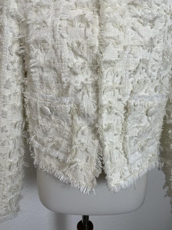 H&M Blazer Women Sz M Jacket Single Breast Textured Frayed Hem Ivory NWOT