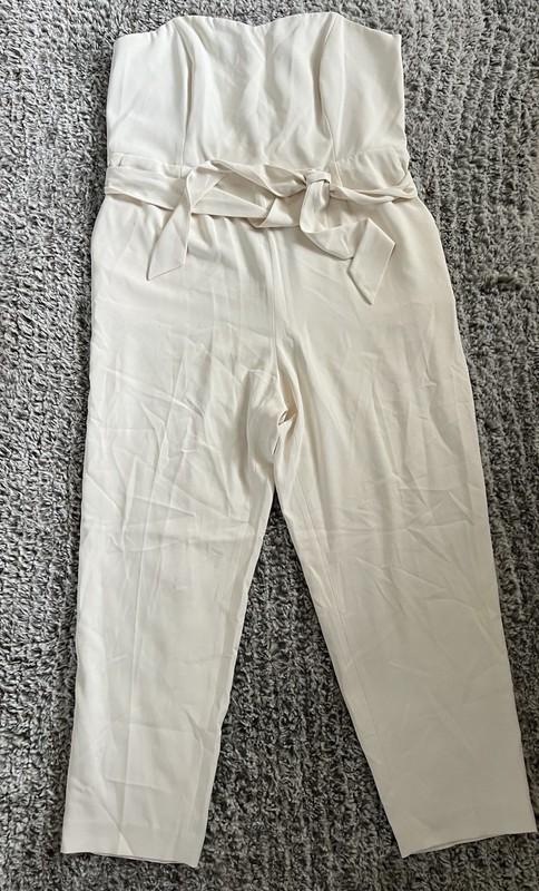 H&M Jumpsuit Womens 18 Zipper Strapless Straight Sweetheart Casual Solid White