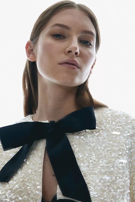 H&M Limited Edition Bow Front Sequin Jacket Cream White ALL SIZES AVAILABLE