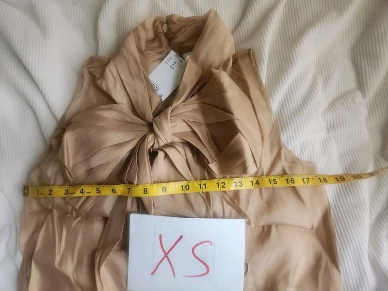 H&M Sheer Neck-tie Blouse Beige NWT