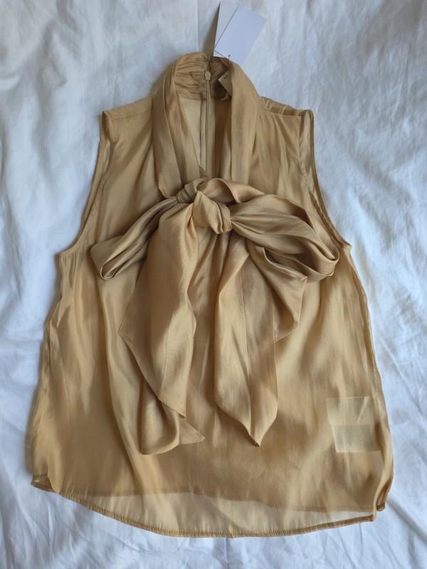 H&M sheer neck-tie blouse beige NWT