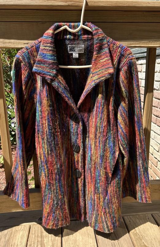 Habitat Clothes To Live In Knit Blazer Women’s Medium Rainbow Boho Three Button
