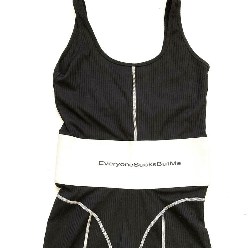 HalfHeart Jumpsuit Bodysuit Everyone Sucks But Me Size L Black W/ White Band
