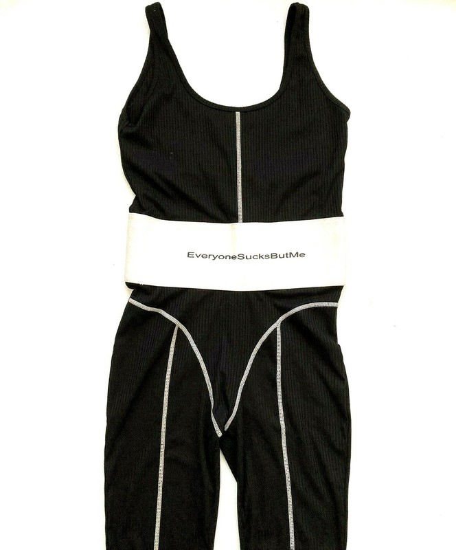 HalfHeart Jumpsuit Bodysuit Everyone Sucks But Me Size L Black W/ White Band