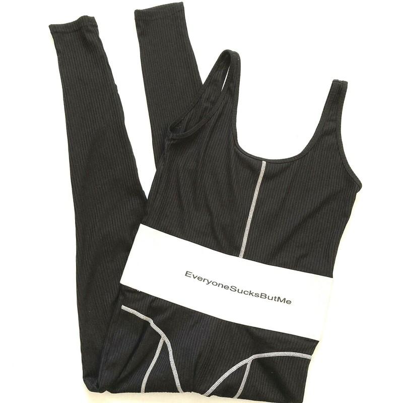 HalfHeart Jumpsuit Bodysuit Everyone Sucks But Me Size L Black w/ White Band