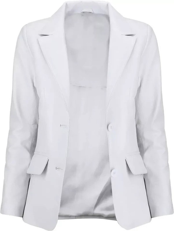 Handmade Classic Blazer Women's White Genuine Stylish Lambskin Leather