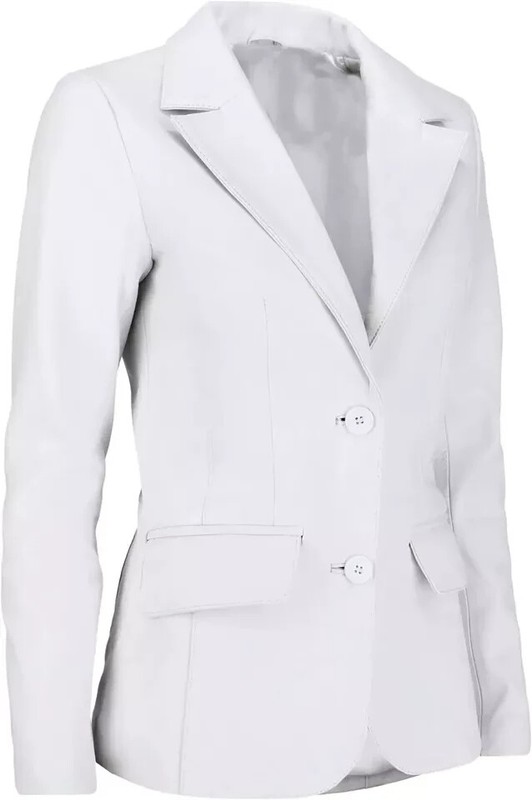 Handmade Classic Blazer Women's White Genuine Stylish Lambskin Leather