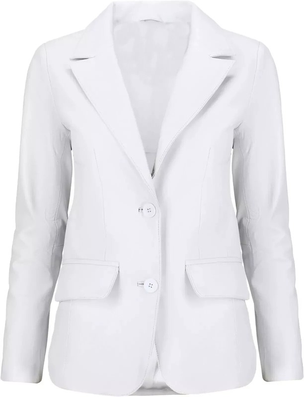 Handmade Classic Blazer Women's White Genuine Stylish Lambskin Leather