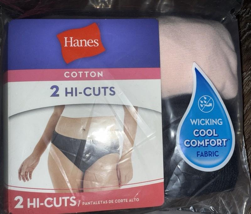 Hanes ~ 2-Pair Women's Hi-Cut Underwear Panties 100% Cotton Pink Black ~ XL/8