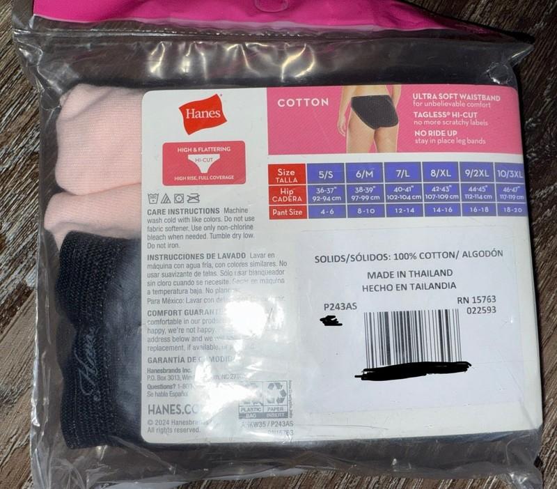 Hanes ~ 2-Pair Women's Hi-Cut Underwear Panties 100% Cotton Pink Black ~ XL/8