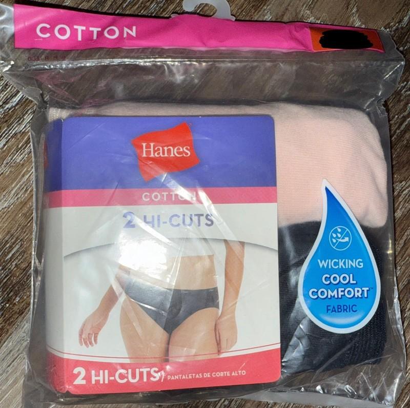 Hanes ~ 2-Pair Women's Hi-Cut Underwear Panties 100% Cotton Pink Black ~ XL/8