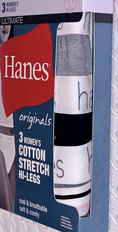 HANES 3 Pk Ultimate Stretch Cotton Grey Black White Hi Legs Panty Women M 6 XL 8