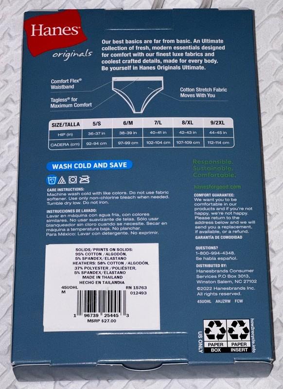 HANES 3 Pk Ultimate Stretch Cotton Grey Black White Hi Legs Panty Women M 6 XL 8