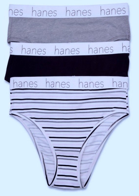 HANES 3 Pk Ultimate Stretch Cotton Grey Black White Hi Legs Panty Women M 6 XL 8