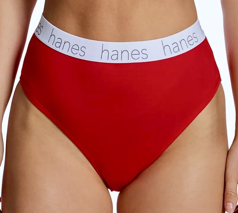 HANES 3 Pk Ultimate Stretch Cotton Red Black Hi Legs Panty Womens M 6 L 7 XL 2XL