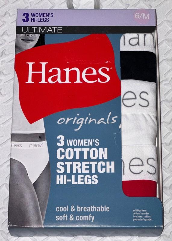 HANES 3 Pk Ultimate Stretch Cotton Red Black Hi Legs Panty Womens M 6 L 7 XL 2XL
