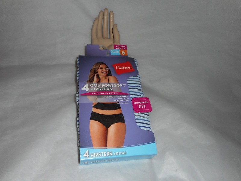 HANES 4 Pack Comfortsoft Blue Multicolor Hipster Cotton Stretch Panty Size 6