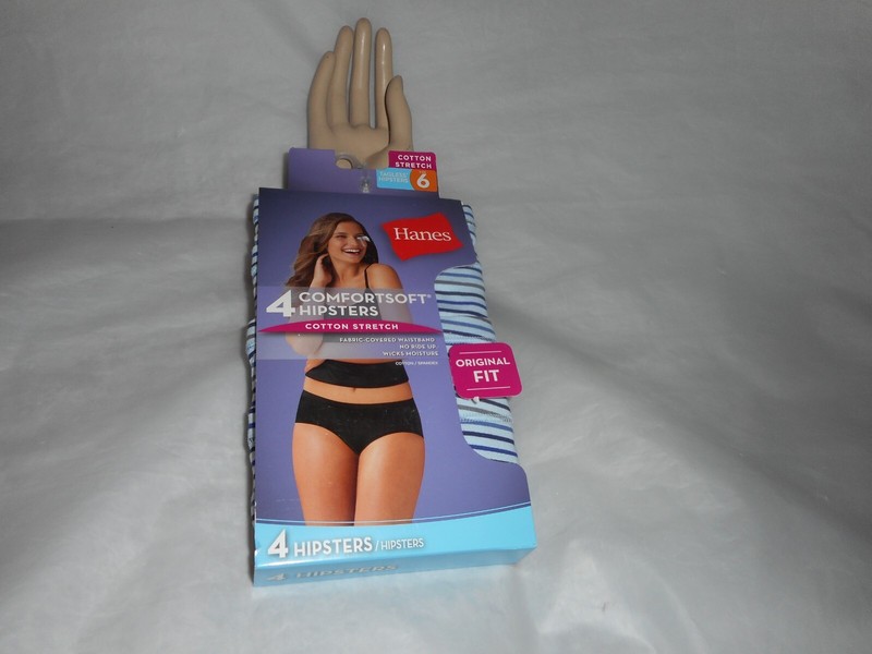 HANES 4 Pack Comfortsoft Blue Multicolor Hipster Cotton Stretch Panty Size 6