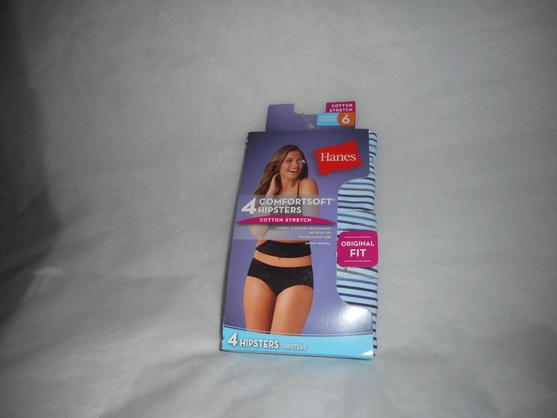 HANES 4 Pack Comfortsoft Blue Multicolor Hipster Cotton Stretch Panty Size 6
