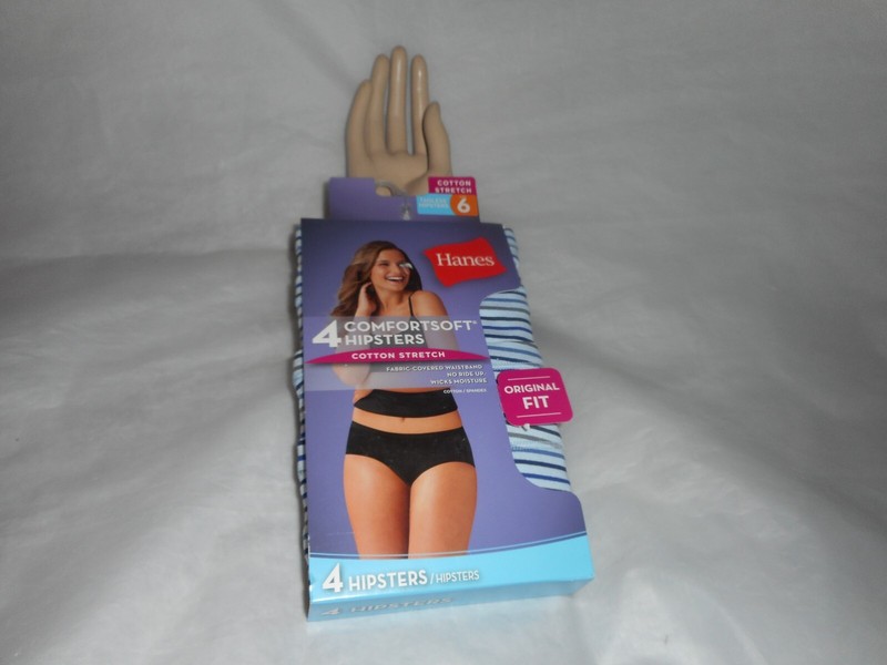 HANES 4 Pack Comfortsoft Blue Multicolor Hipster Cotton Stretch Panty Size 6