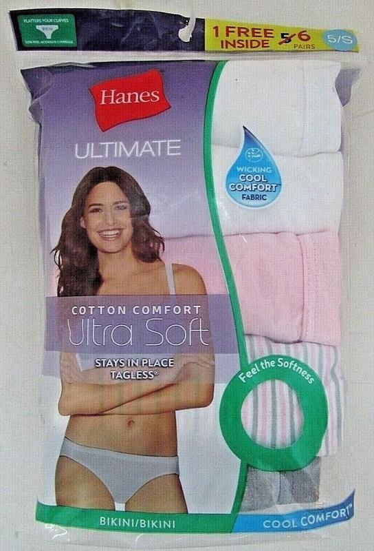 HANES Cool Comfort UltraSoft Tagless Bikini 42HUC6 Pink/Grey/Blk 6Pk SZ 5 6 7 8