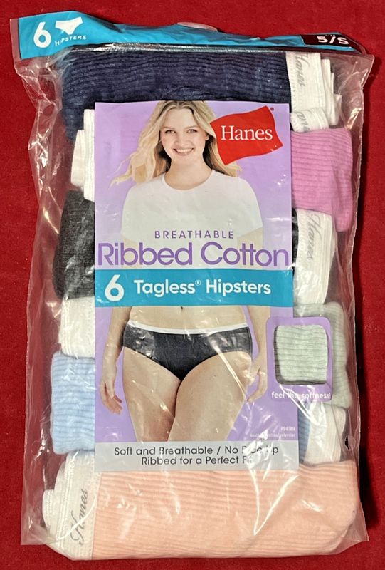 Hanes Ribbed Cotton HIPSTERS Panties Womens 5 Pairs Size 7