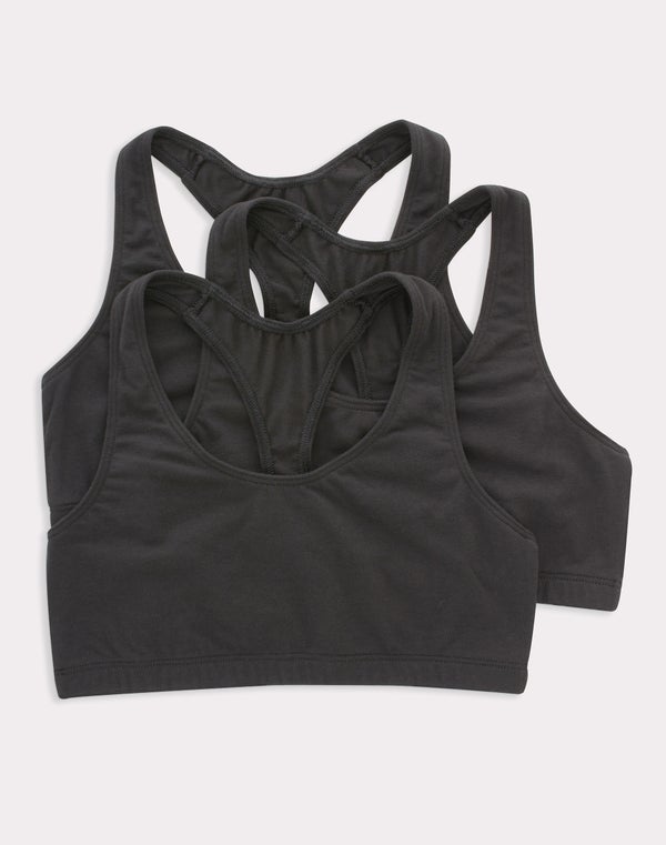 Hanes Women's Cotton Racerback Sports Bralette Low Impact 3-Pack