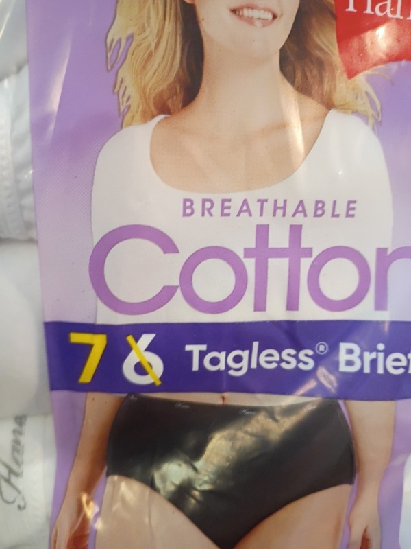 HANES Womens Size 7L Cotton Briefs TAGLESS White NEW SEALED NOS 7 Pairs