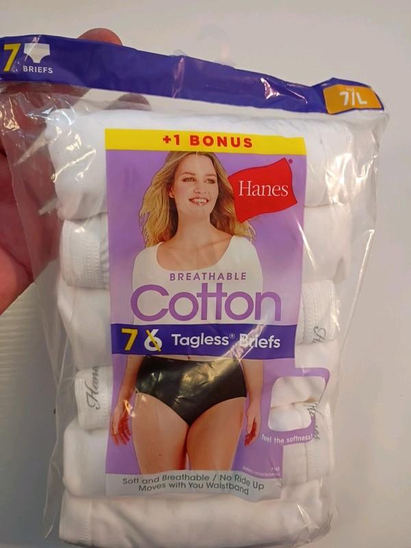 HANES Womens Size 7L Cotton Briefs TAGLESS White NEW SEALED NOS 7 Pairs