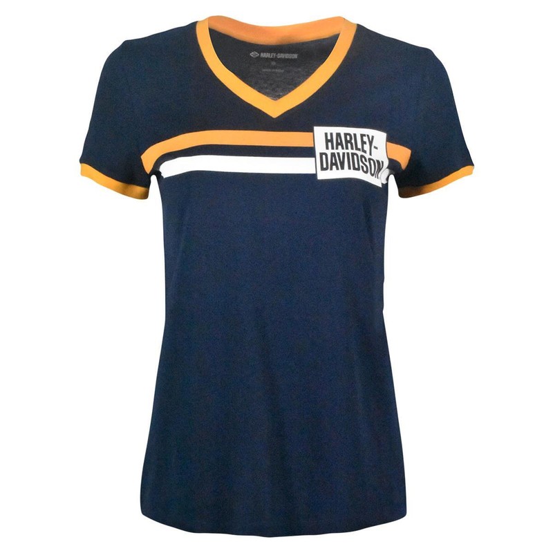 Harley-Davidson Women's T-Shirt Essential V-Neck Ringer Short Sleeve (S03)