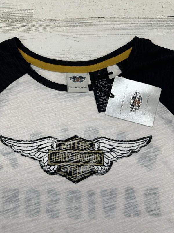 Harley-Davidson Women Size S Genuine Long Sleeve Knit Tee Black Cream 99126-15VW
