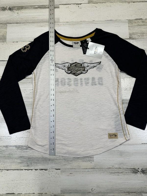 Harley-Davidson Women Size S Genuine Long Sleeve Knit Tee Black Cream 99126-15VW