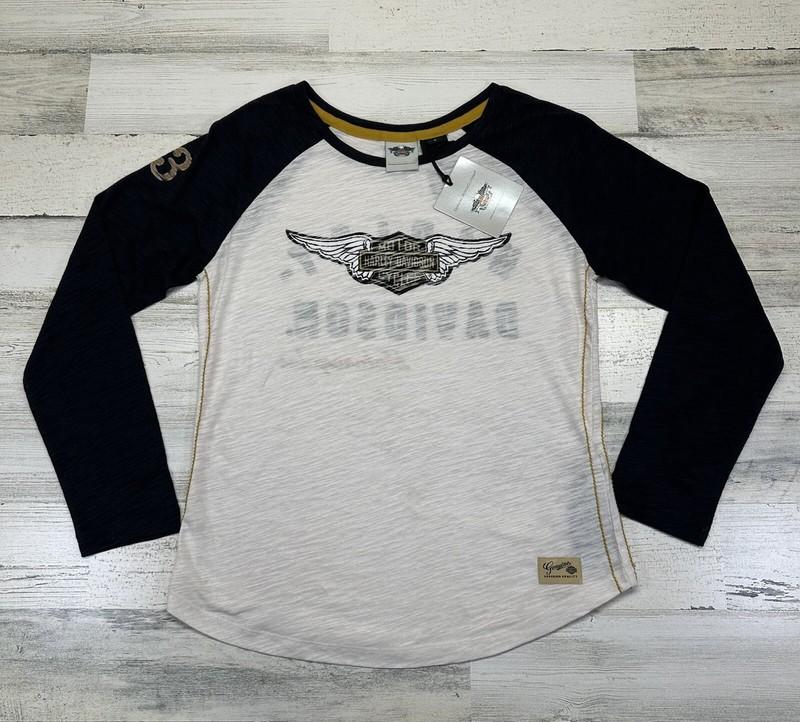 Harley-Davidson Women Size S Genuine Long Sleeve Knit Tee Black Cream 99126-15VW
