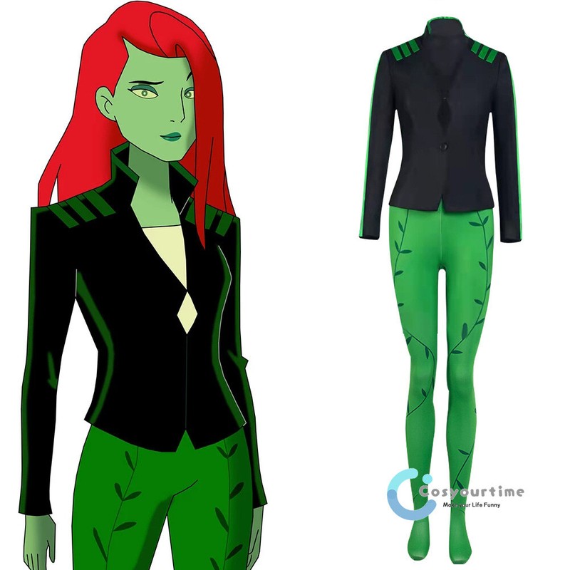 Harley Quinn Poison Ivy Cosplay Costume Halloween Jumpsuit Suit Superhero Outfit