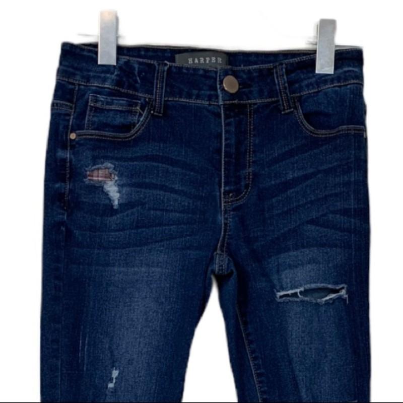 Harper Dark Wash Distressed Destroyed Mid Rise Skinny Jeans Women's Size 27