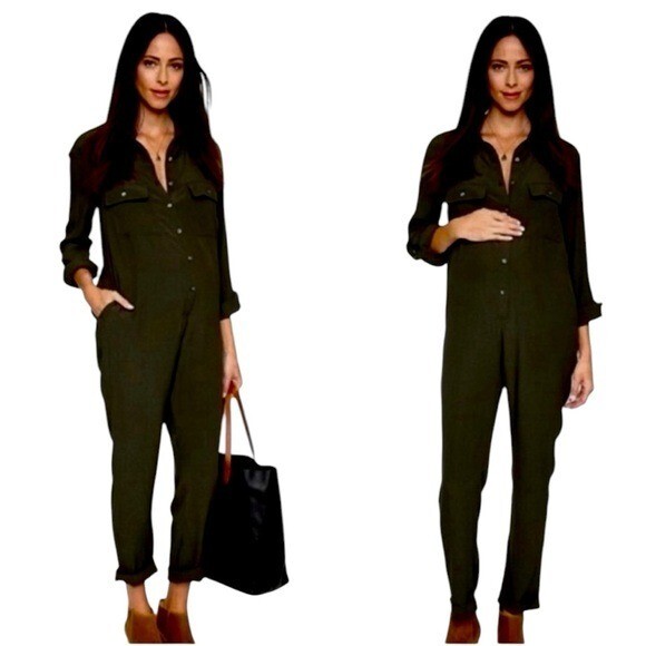 Hatch Maternity The Union Jumpsuit Button Front Black Size S Retail $278